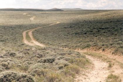 The Oregon Trail winds from South Pass toward Pacific Springs. Terry Del Bene photo.