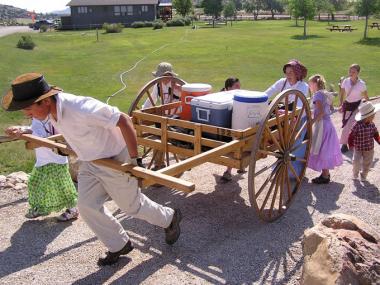 Handcart trekkers near the Martin's Cove visitor's center. Tom Rea photo.