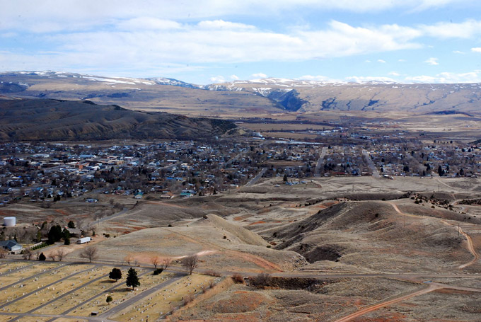 Looking south from Round Top, across Thermopolis and up Wind River Canyon. Jonathan Green photo.