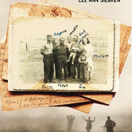 Book cover for "Camp Douglas" by Lee Ann Siebken; cover art shows black and white photo of family with five adult men, a woman and two children family