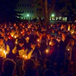 A candlelight vigil is held in Pioneer Park in Casper on Oct. 11, 1998 for Matthew Shepard. Shepard died the following morning. Dan Cepeda, Casper Star-Tribune.