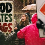 Anti-gay protesters led by the Rev. Fred Phelps of Wichita, Kan. are met with anger during the funeral for slain UW student Matthew Shepard on Oct. 16, 1998 in City Park near downtown Casper, Wyo. Dan Cepeda, Casper Star-Tribune.