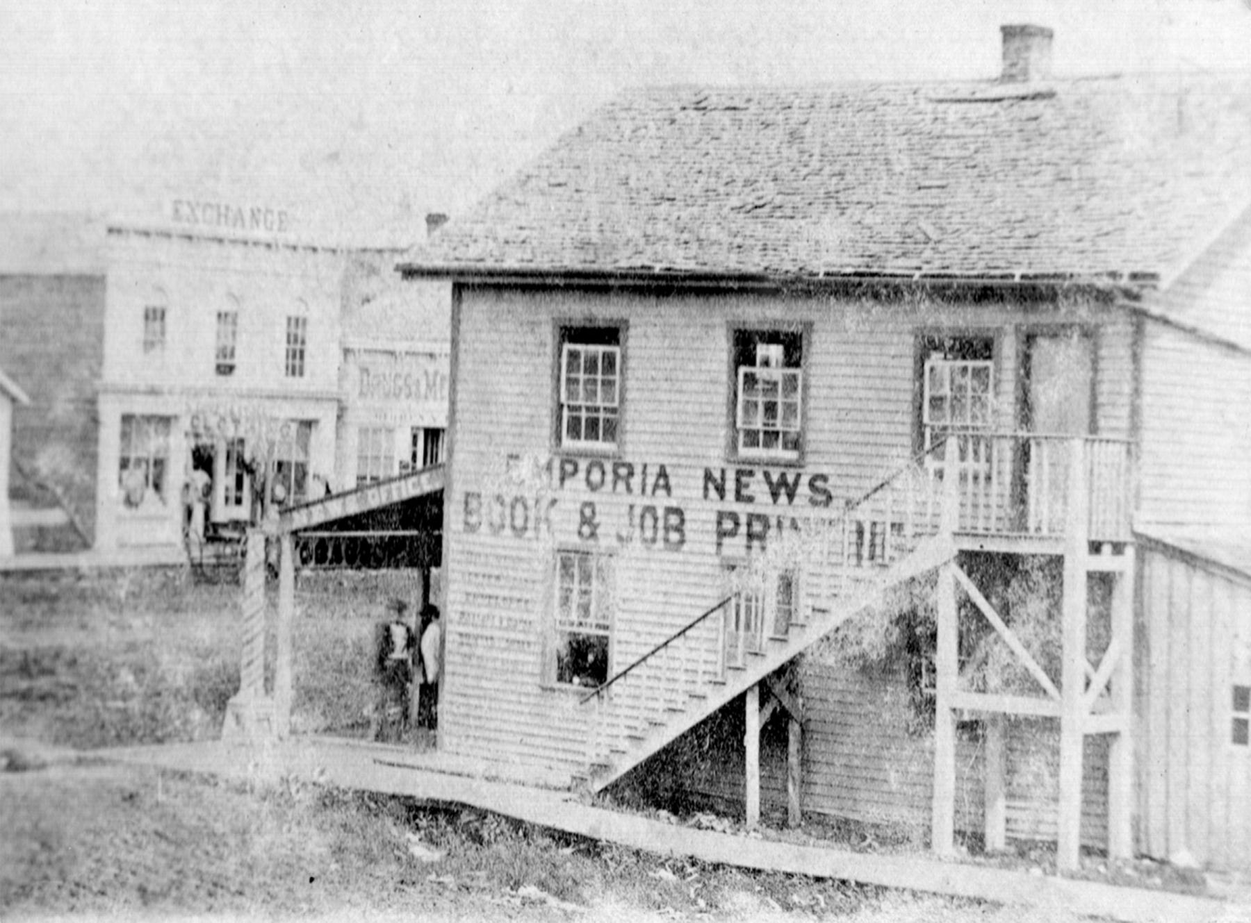 The offices of the Emporia News in the early 1860s, by which time Plumb had sold his interest in the paper. Author’s collections.