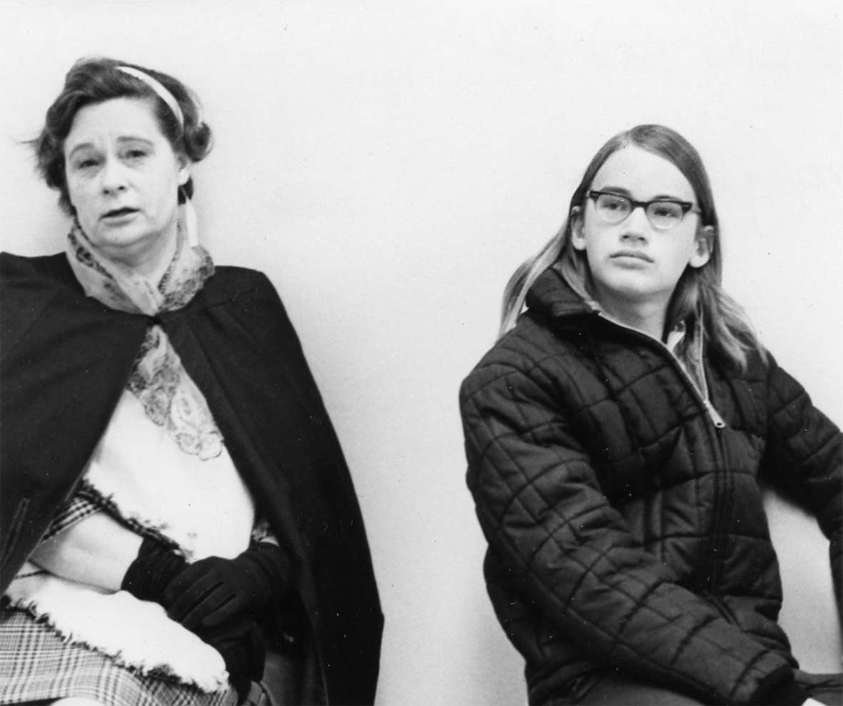 When Loren Evans, right, and his mother, Mary Evans, left, met with the school board in March 1969, the boy was asked his opinion of the rules. 