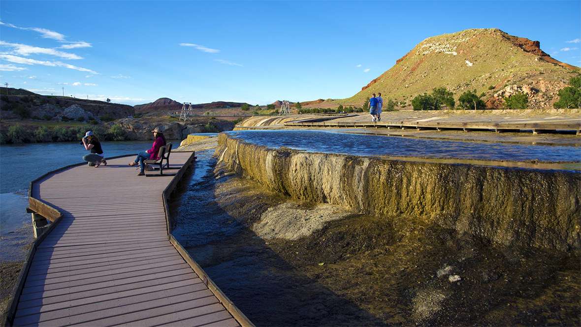 The Big Horn hot springs at Thermopolis, Wyo., produce up to 19 million gallons of hot water daily. Travelwyoming.com.