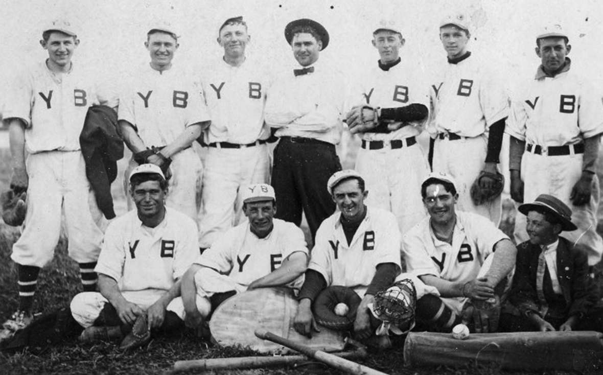 A young Lester Hunt, back row, far left, stands with one of the early Lander baseball teams he played for—this one sponsored by YB Cigars. Fremont County Pioneer Museum.