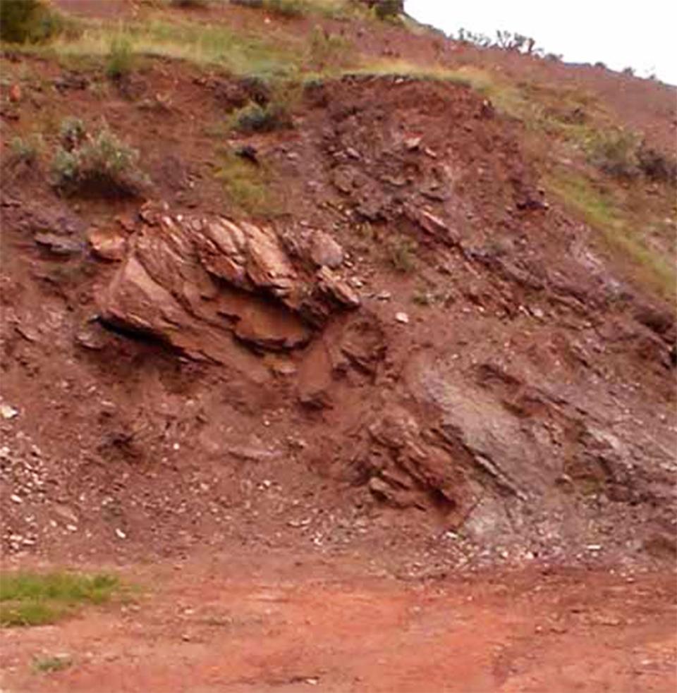 Ancient people mined this earthy hematite--now known as Sunrise red ocher—at the Sunrise site beginning around 13,000 ago. Sunrise Historic and Prehistoric Preservation Society. 