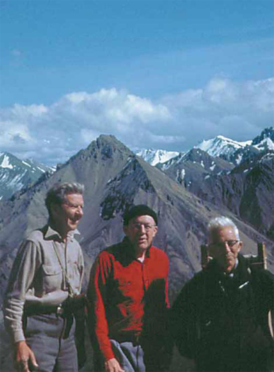 Conservationists Olaus Murie, left; Howard Zahniser, center and Adolph Murie in Alaska, 1961. National Park Service.