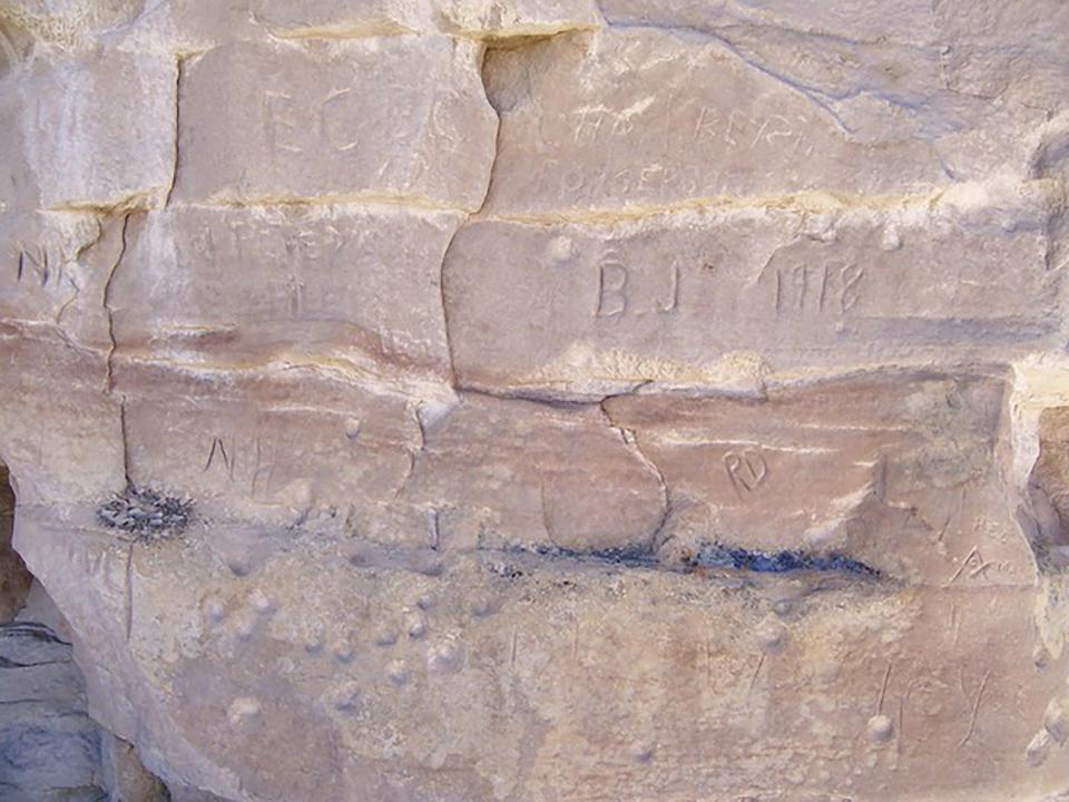 Panel 1 inscriptions.  The view is to the east (Western Archaeological Services).