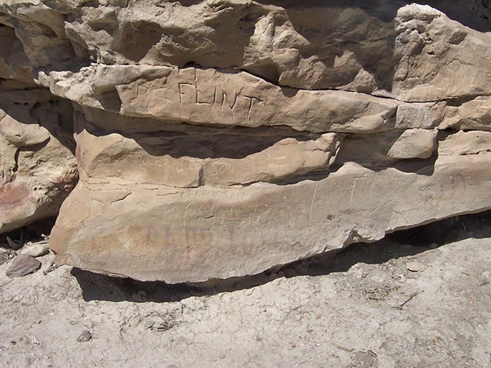 Panel 5 inscriptions. The view is to the west (Western Archaeological Services).