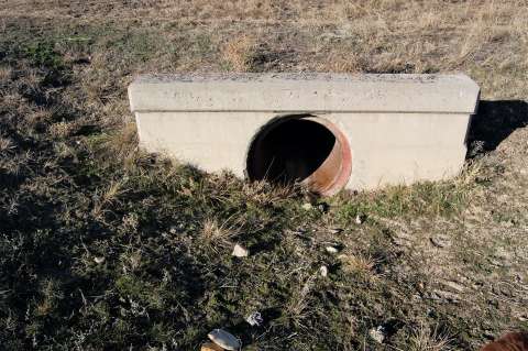 Concrete culverts like this one can still be found along abandoned segments of the Black and Yellow Trail.  This culvert is located west of Ten Sleep on Washakie County Road 580A. Authors photo,  2013.