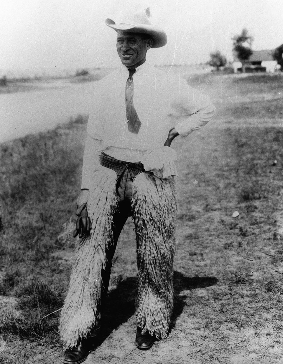 Ed Farlow's son, Stub, shown here in the 1940s in his "woolies," was widely known for his skill with horses. Lander Pioneer Museum.