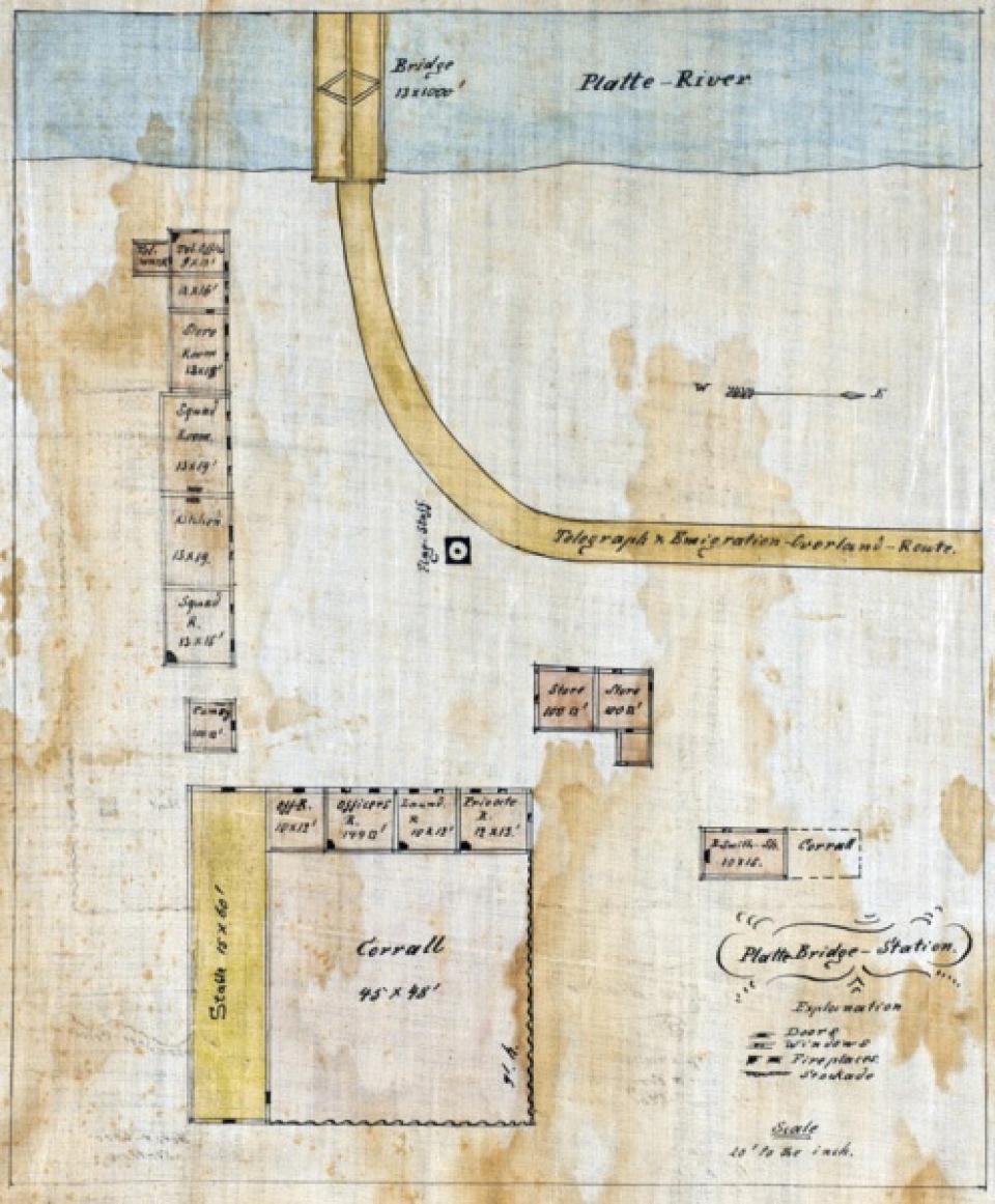 Caspar Collins' plan of the post at Platte Bridge. Colorado State University Library.