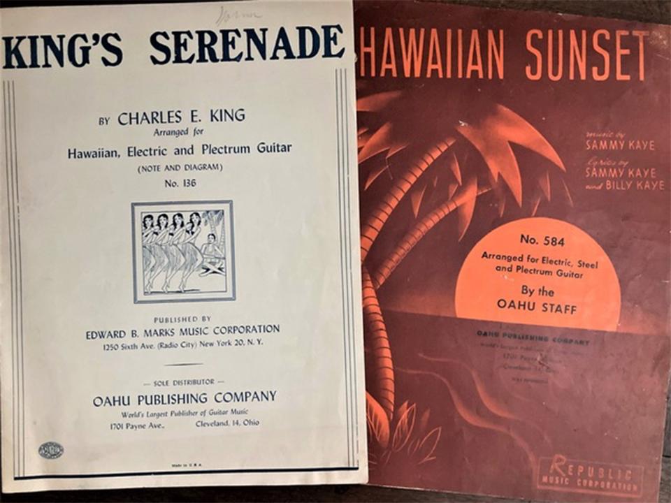 Sheet music and lessons sold to students by the Oahu Music Company in the 1930s and 1940s did much to further the craze for Hawaiian music. Author’s collection.