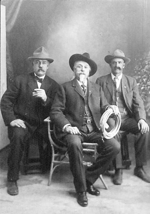 George T. Beck, left, and William F. 'Buffalo Bill' Cody, center, tried for nearly a decade—with little success—to make a go of a substantial irrigation project on the Shoshone River near Cody. American Heritage Center. 