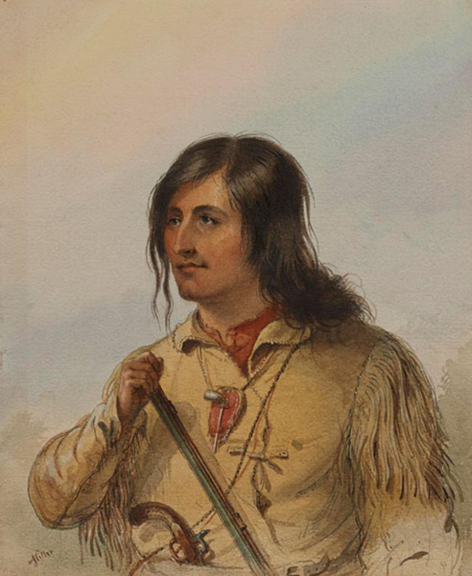 'Antoine Clement,' by Alfred Jacob Miller. Clement, a mixed-blood Delaware, worked for William Drummond Stewart as his hunter in the Rocky Mountains and later as a servant at Murthly Castle in Perthshire, Scotland. Walters Art Museum. 