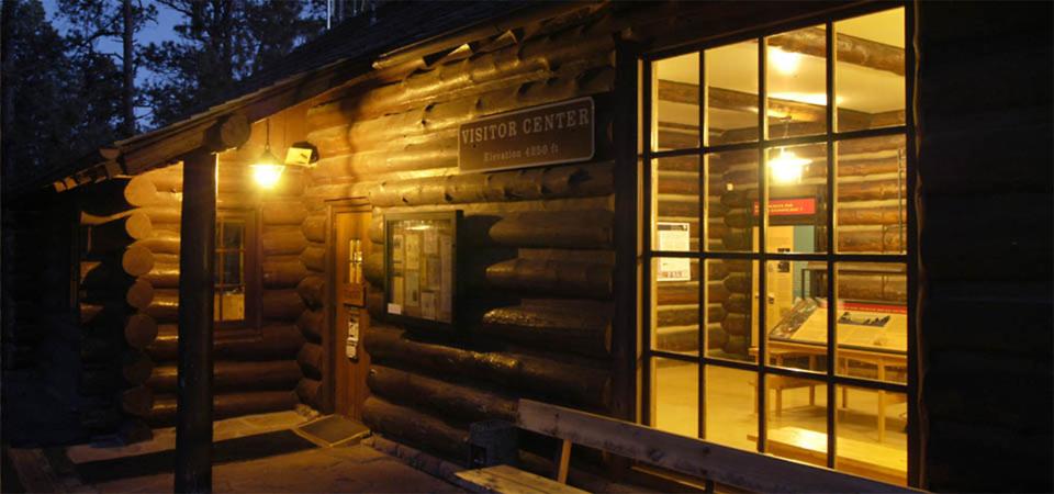 Originally called the administration building, the visitor center at Devils Tower National Monument was finished in February 1935 with the help of the CCC. KVO Industries.