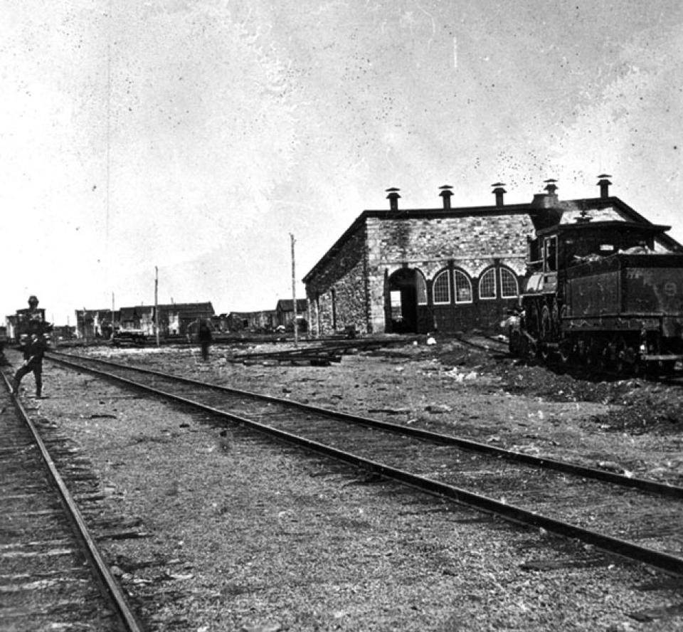 The Union Pacific station and roundhouse at Sherman, on the summit between Cheyenne and Laramie, 1869. W.H. Jackson, USGS photo. 