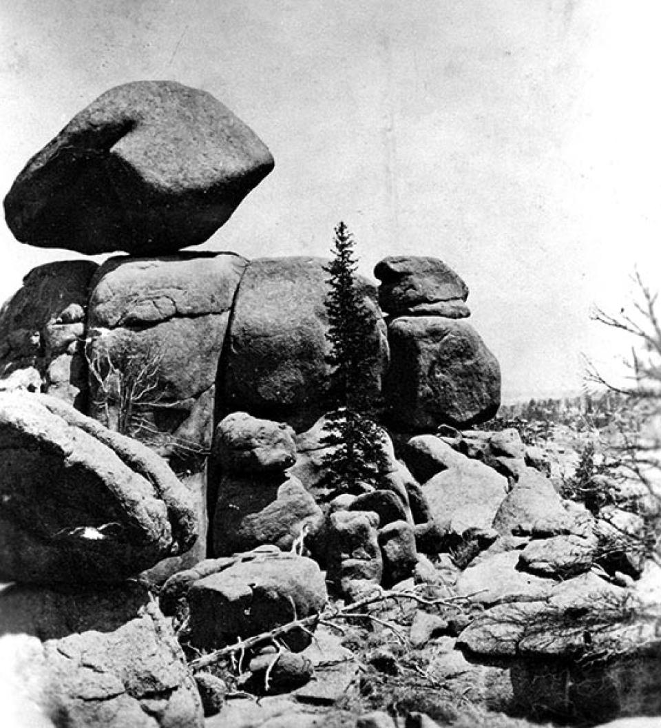 Rocks in the Laramie Range at the head of Crow Creek, west of Cheyenne, 1869. William Henry Jackson.