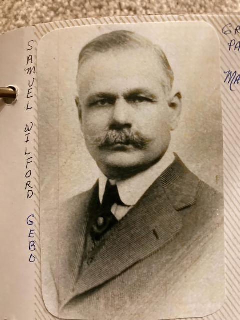 Sam Gebo’s portrait in a family album. Supposedly a millionaire by the time he was 21, he was a complicated mix of intelligence, bravado, business acumen, outsized ego, charm and greed. Courtesy Marilyn Johnson Press.